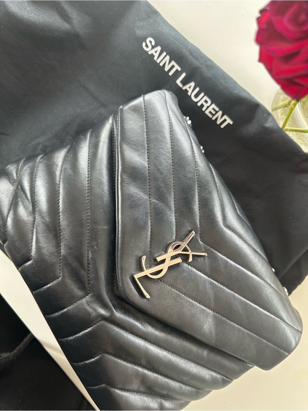 Saint Laurent Black Quilted Leather, LouLou Medium with Silver YSL Hardware: - Picture 2 of 8